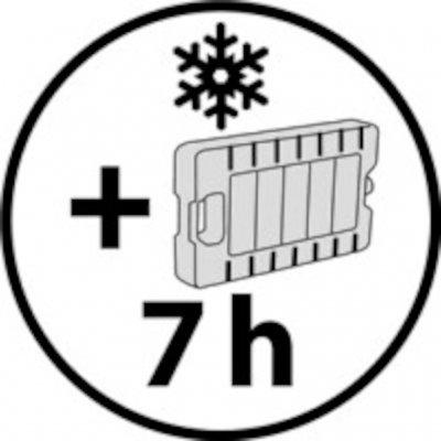 De koeltas houdt de kou tot 7 uur vast met een 800 ml koelelement.