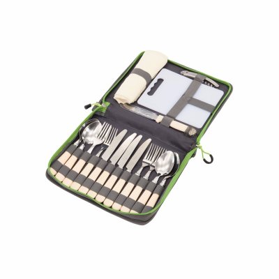The cutlery set packed in a practical bag