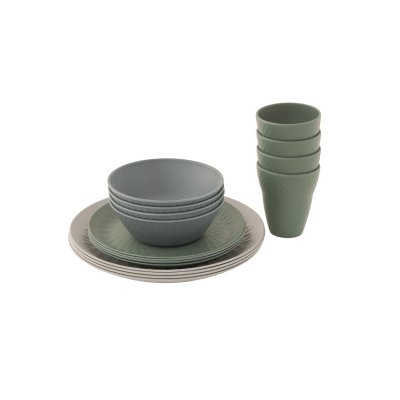 Tableware for four people in durable melamine from Outwell.