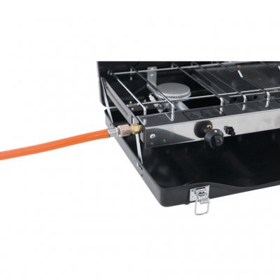 The gas cooker requires at least 30 mbar, which can be reached with most of the reducing valve kits on the market