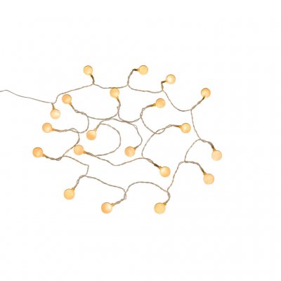 20 LED lights with a brightness of 50 Lumens that are powered by either USB or 3 x AA batteries. The light string is 285 cm long