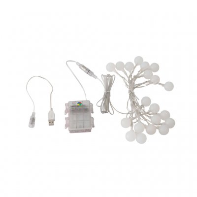 The light loop is powered either via a USB cable or via a battery box (3xAA batteries)