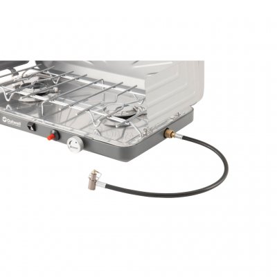 Hose with braided metal cover and connection for disposable bottle with thread included.