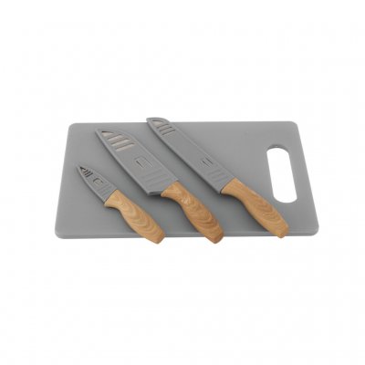 Protective covers for the knives make them safe and easy to pack.