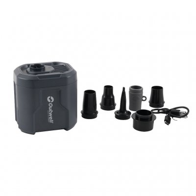 De Outwell Mistral oplaadbare pomp wordt geleverd met 6 mondstukken inclusief FHF-ventiel, waardoor hij geschikt is voor de mees