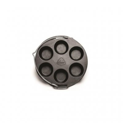 Baking form made of cast iron with 6 places for, for example, muffins, eggs or buns