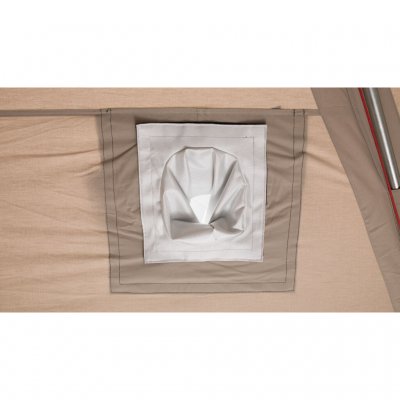 Heat protection for the passage of stove pipes in tents.