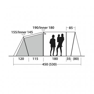 Hoogteschets van de 4-persoons familietent Outwell Birdland 4 TC