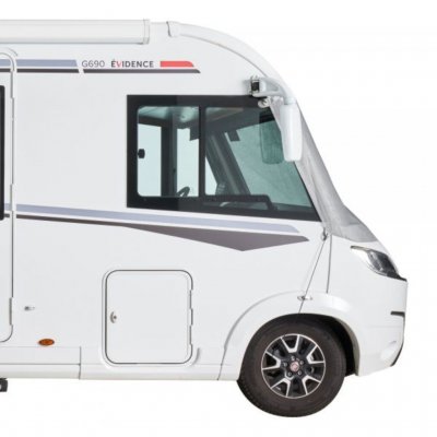 The sunshade from the side of the motor home.