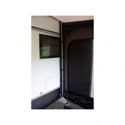 The poles improve the seal against the caravan.