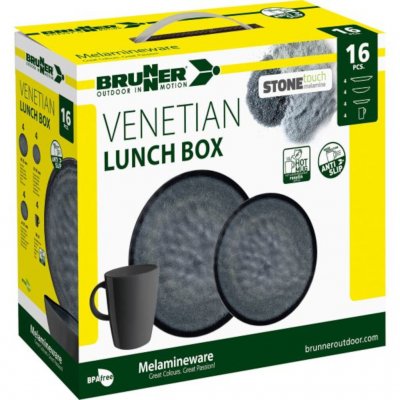 Tableware in 16 parts in stronger melamine with a stoneware feel and nonslip.