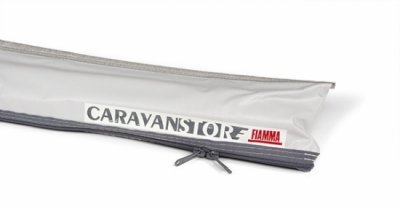 The bag awning is easily mounted in the caravan's awning rail.
