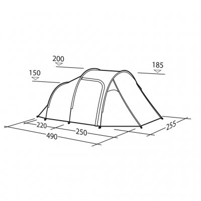 Maattekening van Robens Cima Versa 4 – toont hoogte, breedte en lengte van de tent voor een duidelijk overzicht.