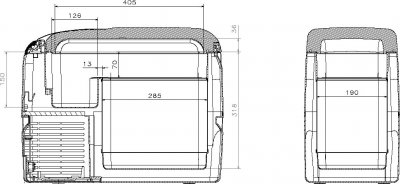 Dimensional drawing Dometic CoolFreeze CF-26 Compressor Cooler.