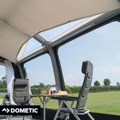 The ceiling provides a better climate in the awning.