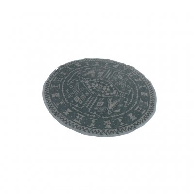 Rond tenttapijt met verschillende kleuren aan elke zijde.