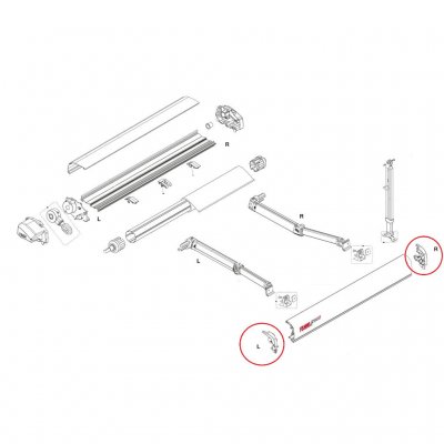 End cap for front of Fiamma F80S awning. Available in white, black and titanium and for right and left.