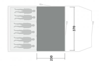 Het tenttapijt bedekt de volledige leefruimte van de Durango / Birdland 4 TC familietent