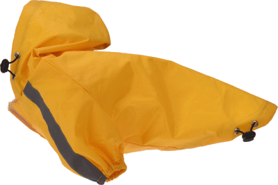 Rain jacket for the smaller dog - perfect for wet days at the campsite!