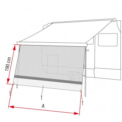 The sun protection extends 190 cm down from the awning of the caravan or mobile home.