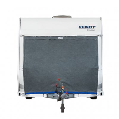 Hindermann front cover for caravan protects against ice formation in winter.