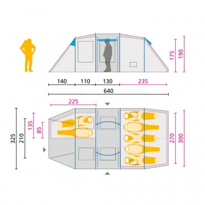Dimensional drawing for Jack Wolfskin Travel Lodge RT tents