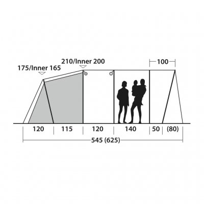 Hoogteschets van de 4-persoons familietent Outwell Ohio 5 TC