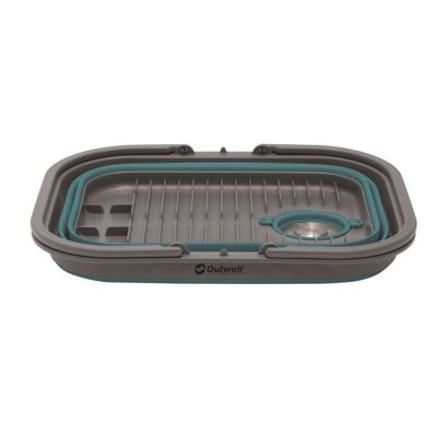 Folded, the sink takes up very little space among the camping equipment.