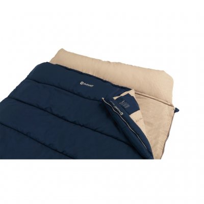 Outwell Contour Lux dubbele campingslaapzak met ingebouwde kussens, geschikt voor het hele kampeerseizoen.