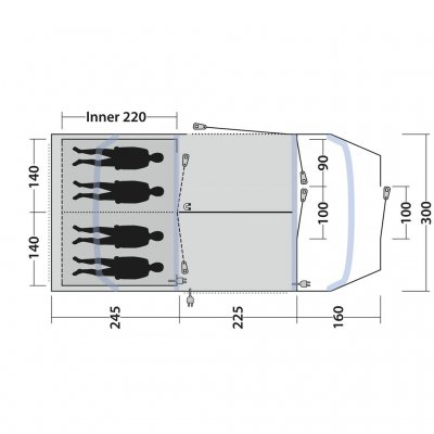 Plattegrond Outwell Sacramento 4 Air familietent.