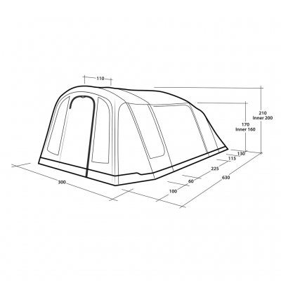 Dimensionale tekening voor Outwell Sacramento 4 Air familietent