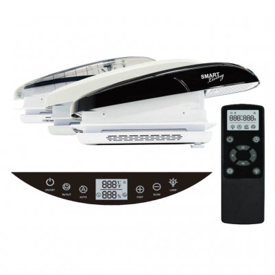 The Smart Living Roof Fan is available with three different colors on the lid.