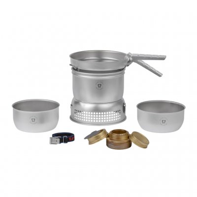 Trangia storm kitchen in duo hall with stainless steel on the inside of kettles and frying pan.